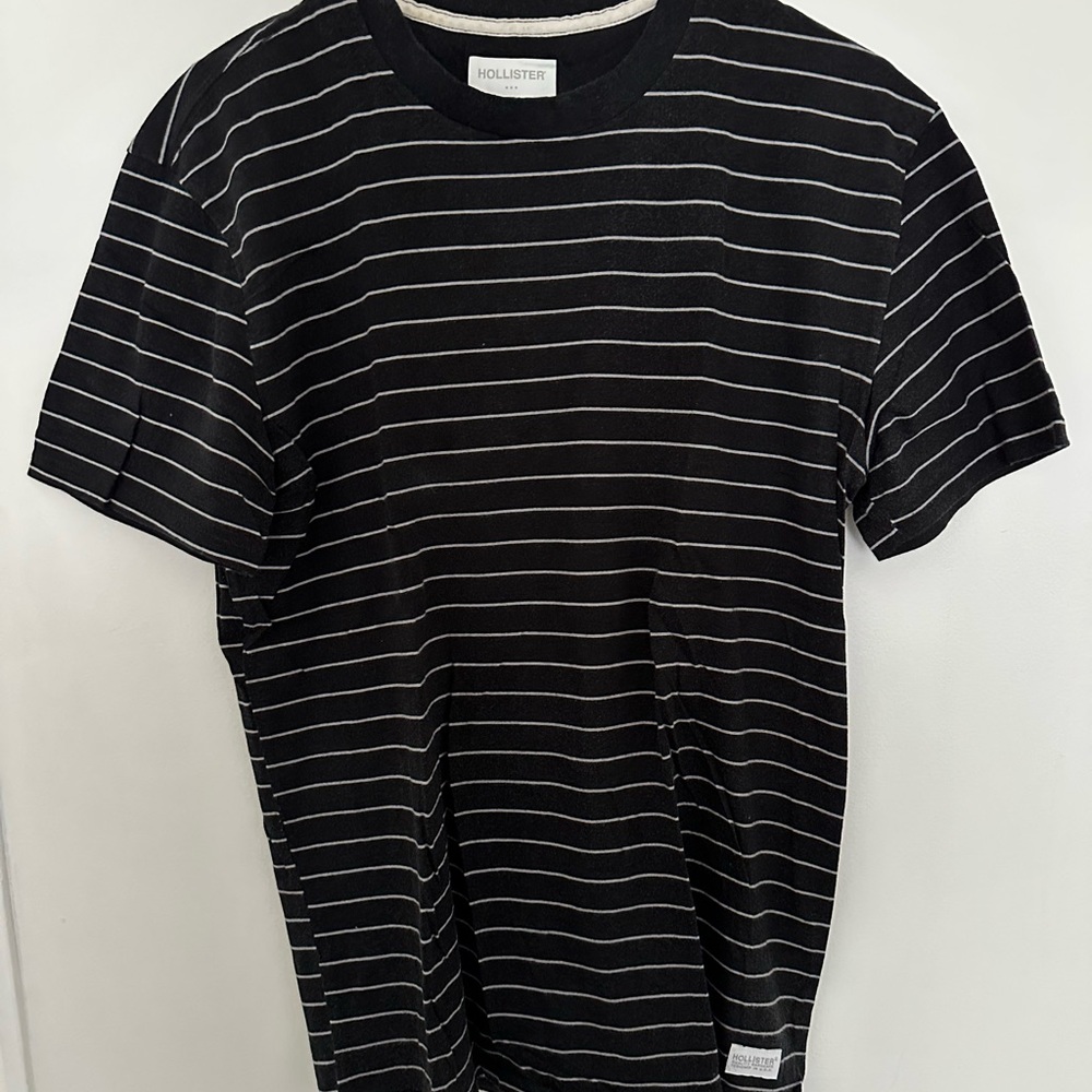 Hollister Black and White Striped Short Sleeve Tee